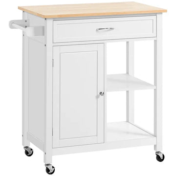 HOMCOM Rolling Kitchen Island, White, with Open Shelf and Storage Drawer - product image 1
