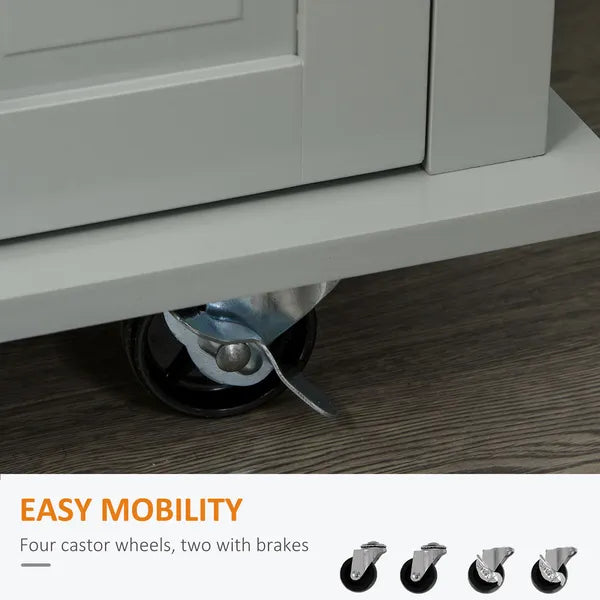 HOMCOM Rolling Kitchen Island with Rubber Wood Top, Spice/Towel Rack, Storage Drawers, Mobile Cart for Dining Room, Gray - product image 7