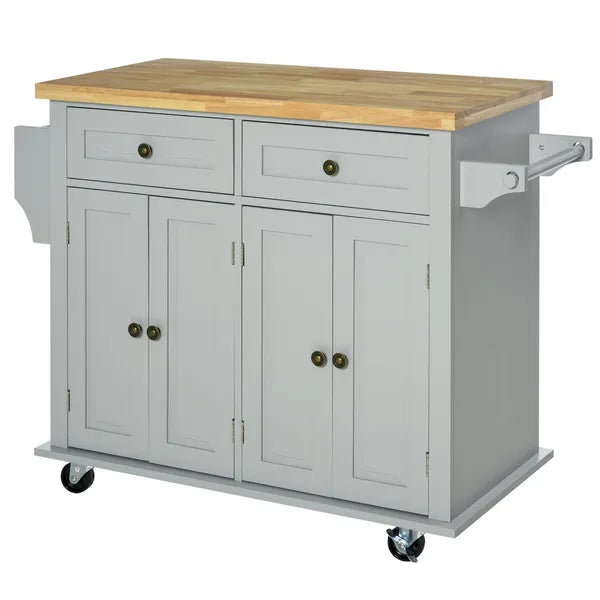 HOMCOM Rolling Kitchen Island with Rubber Wood Top, Spice/Towel Rack, Storage Drawers, Mobile Cart for Dining Room, Gray - product image 11