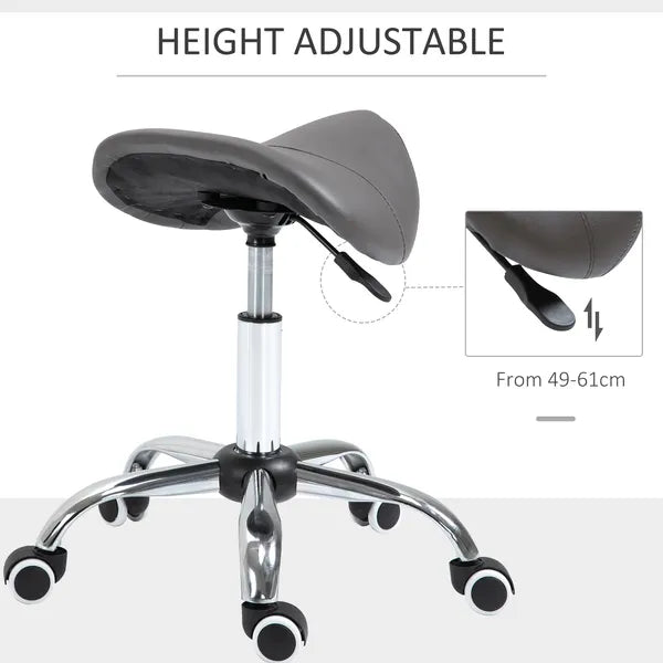 HOMCOM Rolling Saddle Stool Ergonomic PU Leather Height Adjustable Hydraulic Spa Chair Grey - product image 4