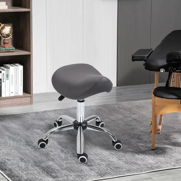 HOMCOM Rolling Saddle Stool Ergonomic PU Leather Height Adjustable Hydraulic Spa Chair Grey - product image 10