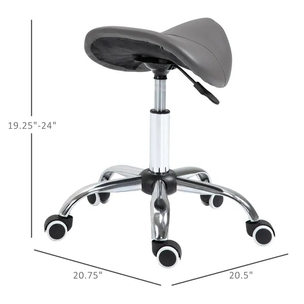 HOMCOM Rolling Saddle Stool Ergonomic PU Leather Height Adjustable Hydraulic Spa Chair Grey - product image 3