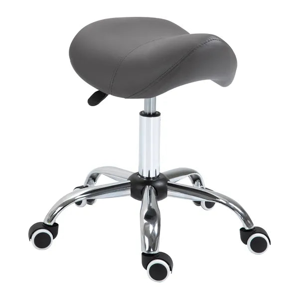 HOMCOM Rolling Saddle Stool Ergonomic PU Leather Height Adjustable Hydraulic Spa Chair Grey - product image 1