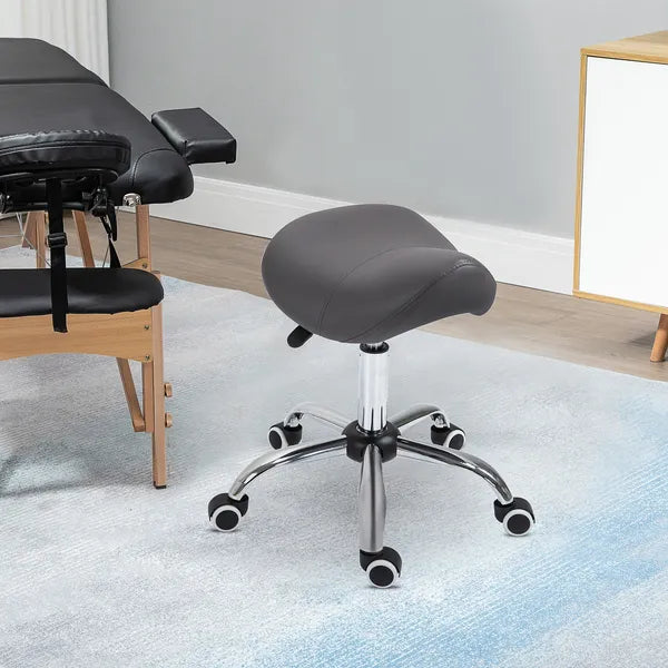 HOMCOM Rolling Saddle Stool Ergonomic PU Leather Height Adjustable Hydraulic Spa Chair Grey - product image 2