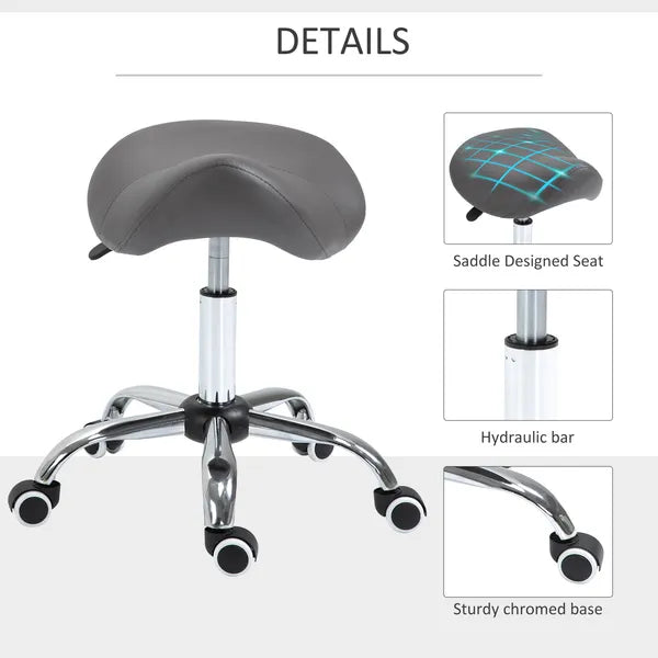 HOMCOM Rolling Saddle Stool Ergonomic PU Leather Height Adjustable Hydraulic Spa Chair Grey - product image 6