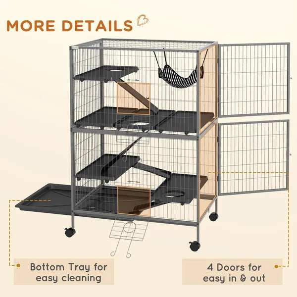 50.5 Inch Rolling Small Animal Cage with Hammock, Platforms and 4 Doors, Gray - product image 7