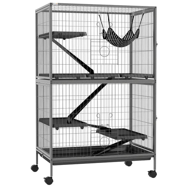 50.5 Inch Rolling Small Animal Cage with Hammock, Platforms and 4 Doors, Gray - product image 15