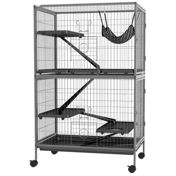 50.5 Inch Rolling Small Animal Cage with Hammock, Platforms and 4 Doors, Gray - product image 1