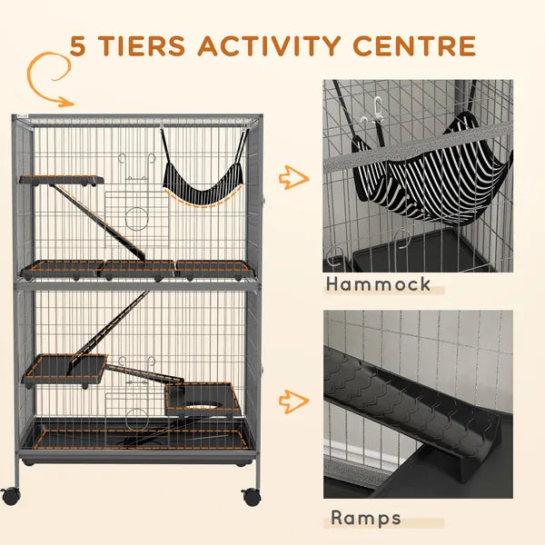 50.5 Inch Rolling Small Animal Cage with Hammock, Platforms and 4 Doors, Gray - product image 6