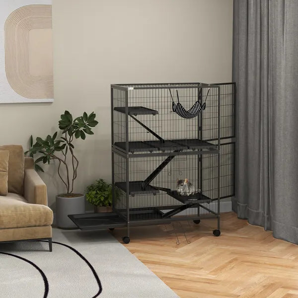 50.5 Inch Rolling Small Animal Cage with Hammock, Platforms and 4 Doors, Gray - product image 8