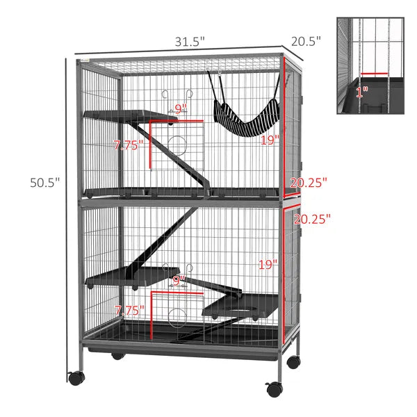 50.5 Inch Rolling Small Animal Cage with Hammock, Platforms and 4 Doors, Gray - product image 3