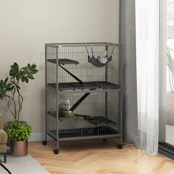 50.5 Inch Rolling Small Animal Cage with Hammock, Platforms and 4 Doors, Gray - product image 2