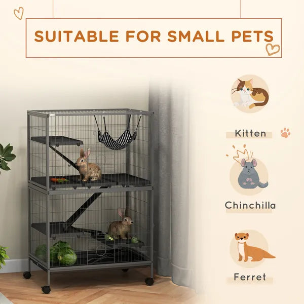 50.5 Inch Rolling Small Animal Cage with Hammock, Platforms and 4 Doors, Gray - product image 4