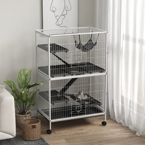 5-Tier Rolling Small Pet Cage with Hammock and 4 Access Doors White and Black - product image 8