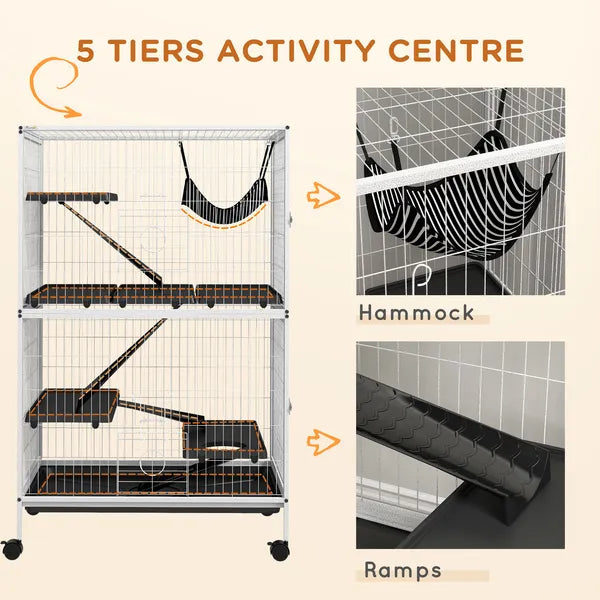 5-Tier Rolling Small Pet Cage with Hammock and 4 Access Doors White and Black - product image 6