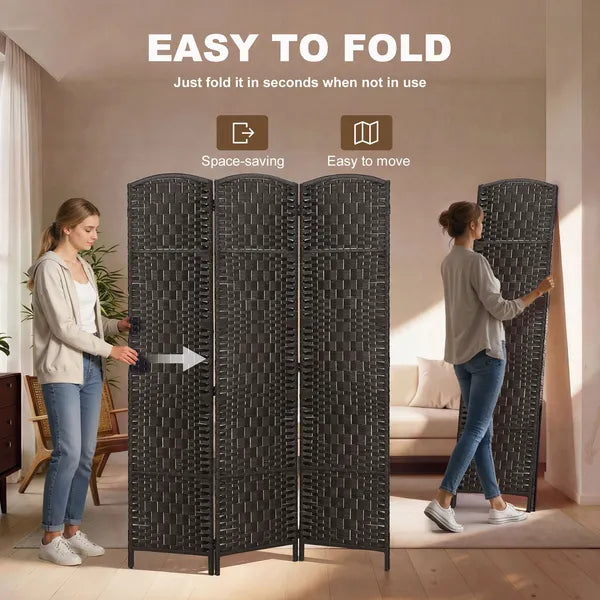 Room Divider, 3 Panel Folding Privacy Screen, 70.9" Tall Portable Weave Partition Wall Divider for Bedroom, Coffee - product image 4