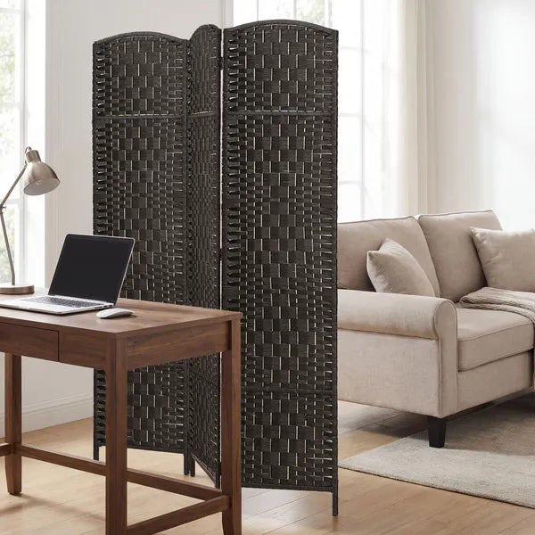 Room Divider, 3 Panel Folding Privacy Screen, 70.9" Tall Portable Weave Partition Wall Divider for Bedroom, Coffee - product image 8