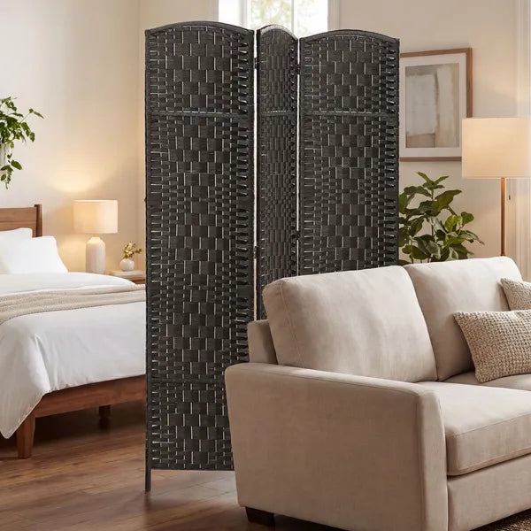 Room Divider, 3 Panel Folding Privacy Screen, 70.9" Tall Portable Weave Partition Wall Divider for Bedroom, Coffee - product image 9