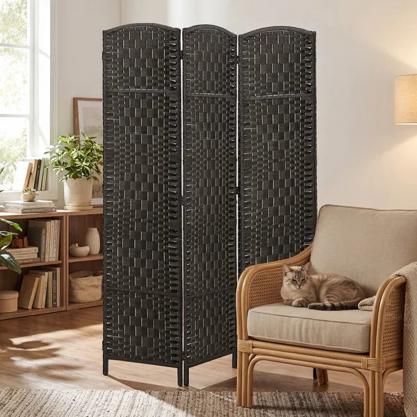 Room Divider, 3 Panel Folding Privacy Screen, 70.9" Tall Portable Weave Partition Wall Divider for Bedroom, Coffee - product image 2