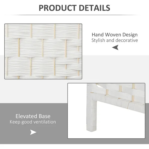 HOMCOM Room Divider, 4 Panel Folding Privacy Screen, 6 Ft Tall Portable Weave Partition Wall Divider for Bedroom, White - product image 6