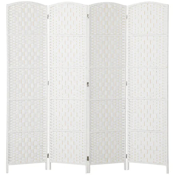 HOMCOM Room Divider, 4 Panel Folding Privacy Screen, 6 Ft Tall Portable Weave Partition Wall Divider for Bedroom, White - product image 1
