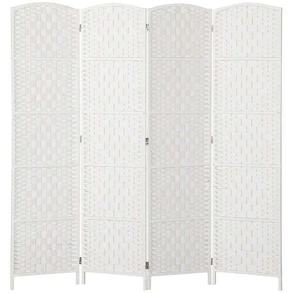 HOMCOM Room Divider, 4 Panel Folding Privacy Screen, 6 Ft Tall Portable Weave Partition Wall Divider for Bedroom, White - product image 1