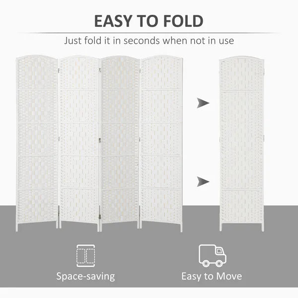 HOMCOM Room Divider, 4 Panel Folding Privacy Screen, 6 Ft Tall Portable Weave Partition Wall Divider for Bedroom, White - product image 4