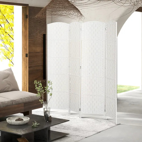 HOMCOM Room Divider, 4 Panel Folding Privacy Screen, 6 Ft Tall Portable Weave Partition Wall Divider for Bedroom, White - product image 7