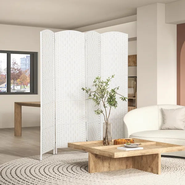 HOMCOM Room Divider, 4 Panel Folding Privacy Screen, 6 Ft Tall Portable Weave Partition Wall Divider for Bedroom, White - product image 2