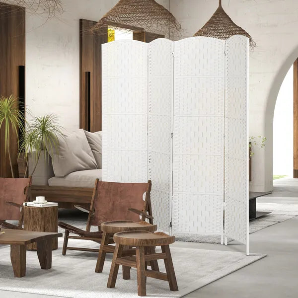 HOMCOM Room Divider, 4 Panel Folding Privacy Screen, 6 Ft Tall Portable Weave Partition Wall Divider for Bedroom, White - product image 10