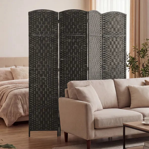 HOMCOM Room Divider, 4 Panel Folding Privacy Screen, 70.9" Tall Portable Weave Partition Wall Divider for Bedroom, Coffee - product image 9