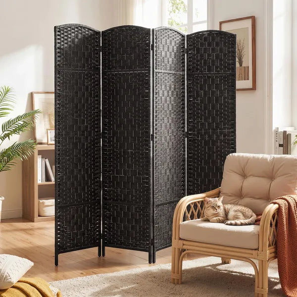 HOMCOM Room Divider, 4 Panel Folding Privacy Screen, 70.9" Tall Portable Weave Partition Wall Divider for Bedroom, Coffee - product image 2