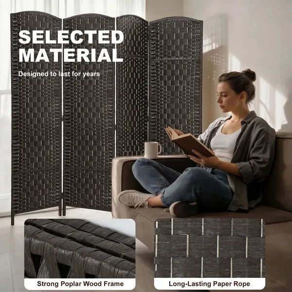 HOMCOM Room Divider, 4 Panel Folding Privacy Screen, 70.9" Tall Portable Weave Partition Wall Divider for Bedroom, Coffee - product image 6