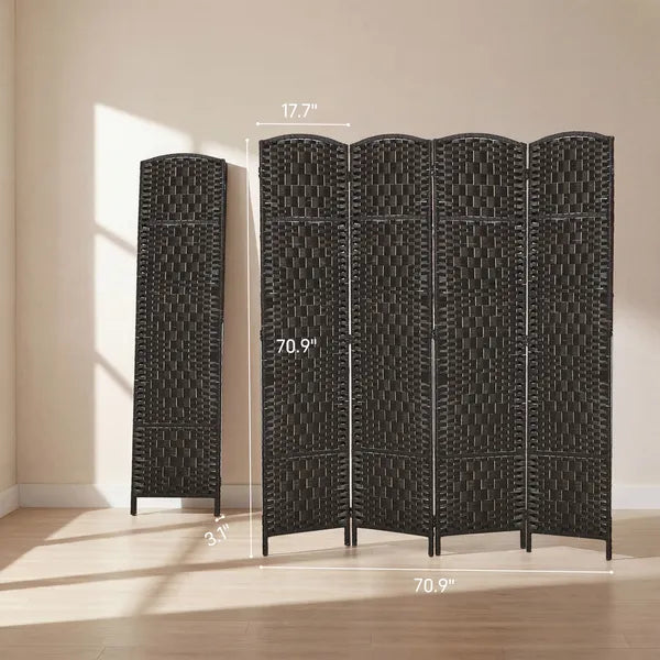 HOMCOM Room Divider, 4 Panel Folding Privacy Screen, 70.9" Tall Portable Weave Partition Wall Divider for Bedroom, Coffee - product image 3