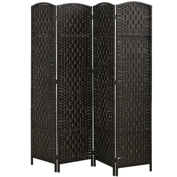HOMCOM Room Divider, 4 Panel Folding Privacy Screen, 70.9" Tall Portable Weave Partition Wall Divider for Bedroom, Coffee - product image 1