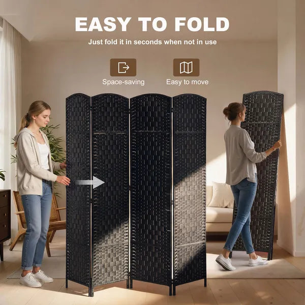 HOMCOM Room Divider, 4 Panel Folding Privacy Screen, 70.9" Tall Portable Weave Partition Wall Divider for Bedroom, Coffee - product image 4