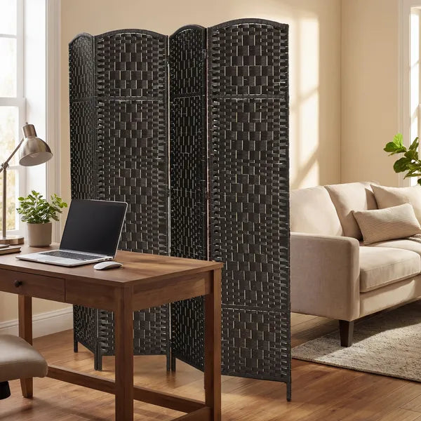 HOMCOM Room Divider, 4 Panel Folding Privacy Screen, 70.9" Tall Portable Weave Partition Wall Divider for Bedroom, Coffee - product image 8