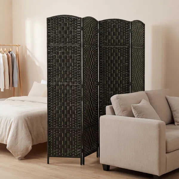 HOMCOM Room Divider, 4 Panel Folding Privacy Screen, 70.9" Tall Portable Weave Partition Wall Divider for Bedroom, Coffee - product image 7