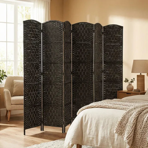 Room Divider, 6 Panel Folding Privacy Screen, 6FT Tall Portable Weave Partition Wall Divider for Bedroom, Coffee - product image 9