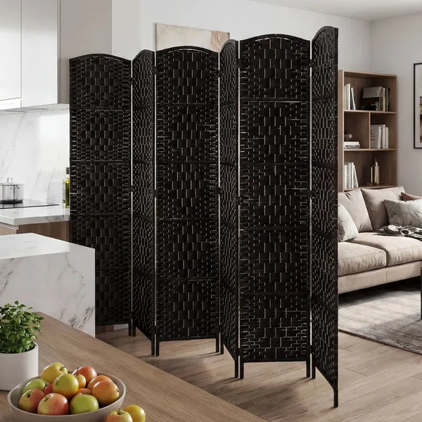 Room Divider, 6 Panel Folding Privacy Screen, 6FT Tall Portable Weave Partition Wall Divider for Bedroom, Coffee - product image 7