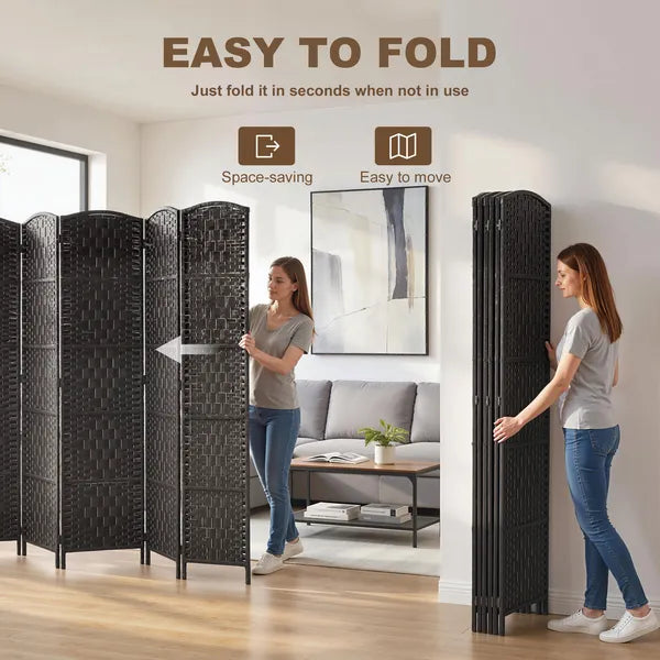 Room Divider, 6 Panel Folding Privacy Screen, 6FT Tall Portable Weave Partition Wall Divider for Bedroom, Coffee - product image 4