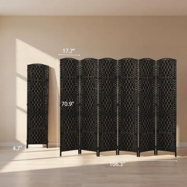 Room Divider, 6 Panel Folding Privacy Screen, 6FT Tall Portable Weave Partition Wall Divider for Bedroom, Coffee - product image 3