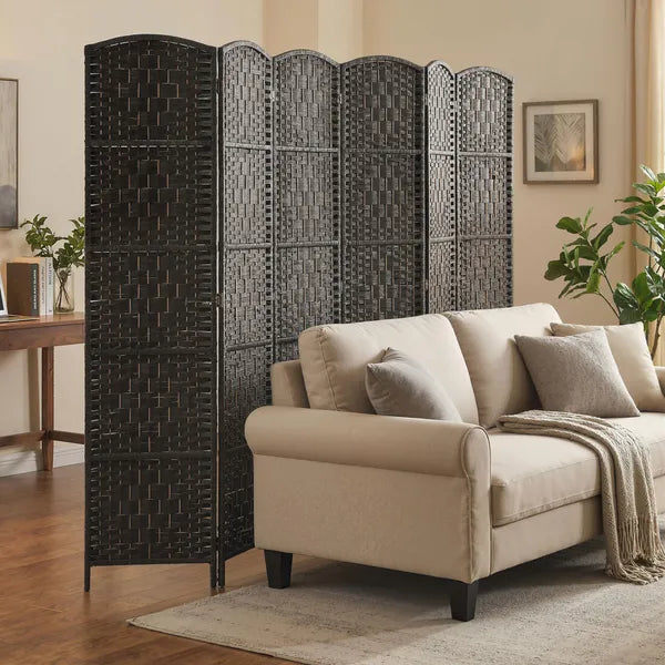 Room Divider, 6 Panel Folding Privacy Screen, 6FT Tall Portable Weave Partition Wall Divider for Bedroom, Coffee - product image 8