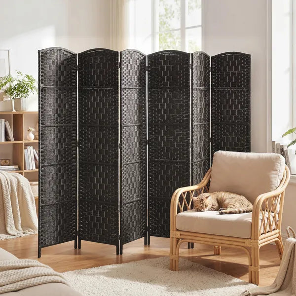 Room Divider, 6 Panel Folding Privacy Screen, 6FT Tall Portable Weave Partition Wall Divider for Bedroom, Coffee - product image 2