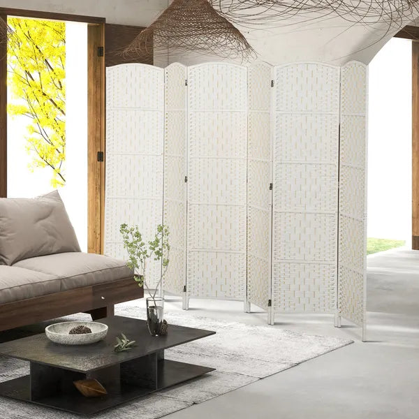 Room Divider, 6 Panel Folding Privacy Screen, 6FT Tall Portable Weave Partition Wall Divider for Bedroom, White - product image 7