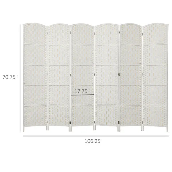 Room Divider, 6 Panel Folding Privacy Screen, 6FT Tall Portable Weave Partition Wall Divider for Bedroom, White - product image 3