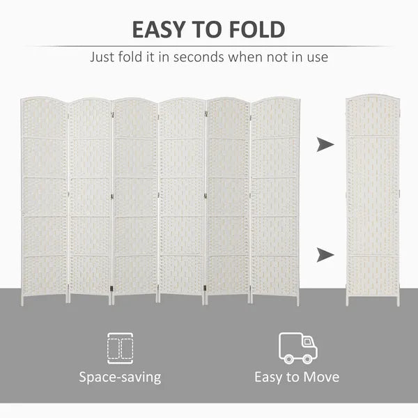 Room Divider, 6 Panel Folding Privacy Screen, 6FT Tall Portable Weave Partition Wall Divider for Bedroom, White - product image 4