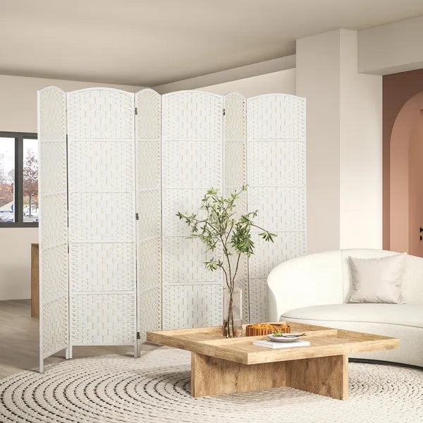 Room Divider, 6 Panel Folding Privacy Screen, 6FT Tall Portable Weave Partition Wall Divider for Bedroom, White - product image 2