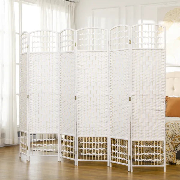 HOMCOM Room Divider 6 Panel Folding Privacy Screen White Wave Fiber for Home Office Portable - product image 2