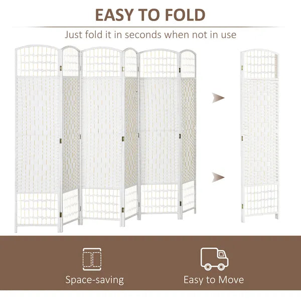 HOMCOM Room Divider 6 Panel Folding Privacy Screen White Wave Fiber for Home Office Portable - product image 4